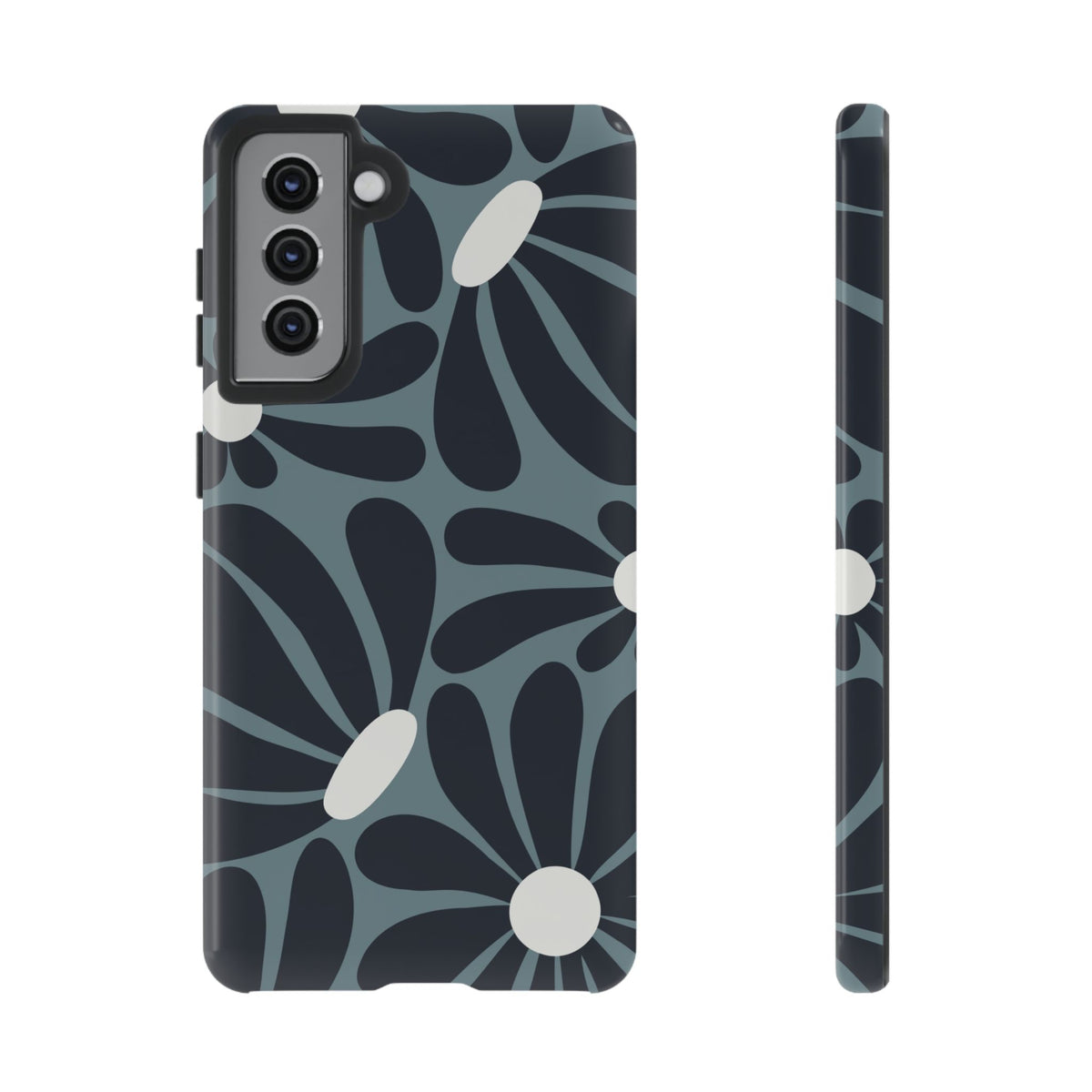 Retro Navy Blue & White Daisy Pattern Phone Case - Blue Phone Case - Samsung Galaxy S21 / Glossy