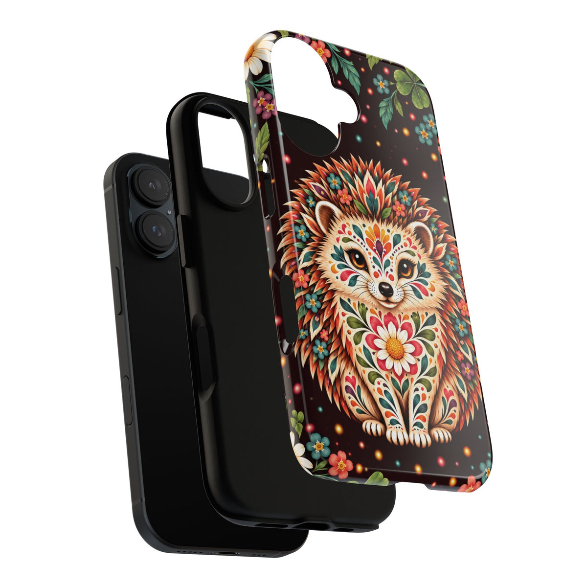 Vibrant Terracotta and Teal Calavera Hedgehog Phone Case - Multicolor Phone Case