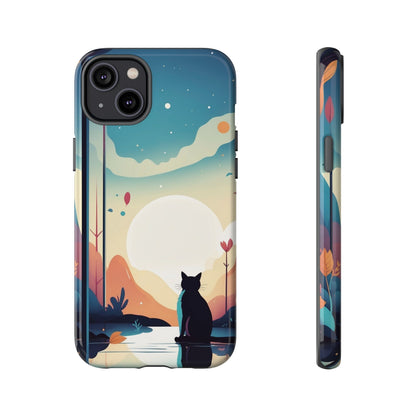 Stylised Cat & Moon Design Phone Case - Multicolor Phone Case - iPhone 14 Plus / Glossy