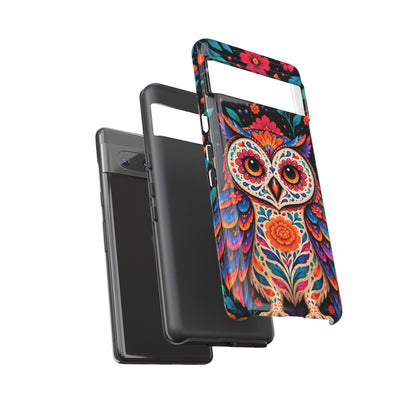 Vibrant Orange and Turquoise Calavera Owl Phone Case - Multicolor Phone Case