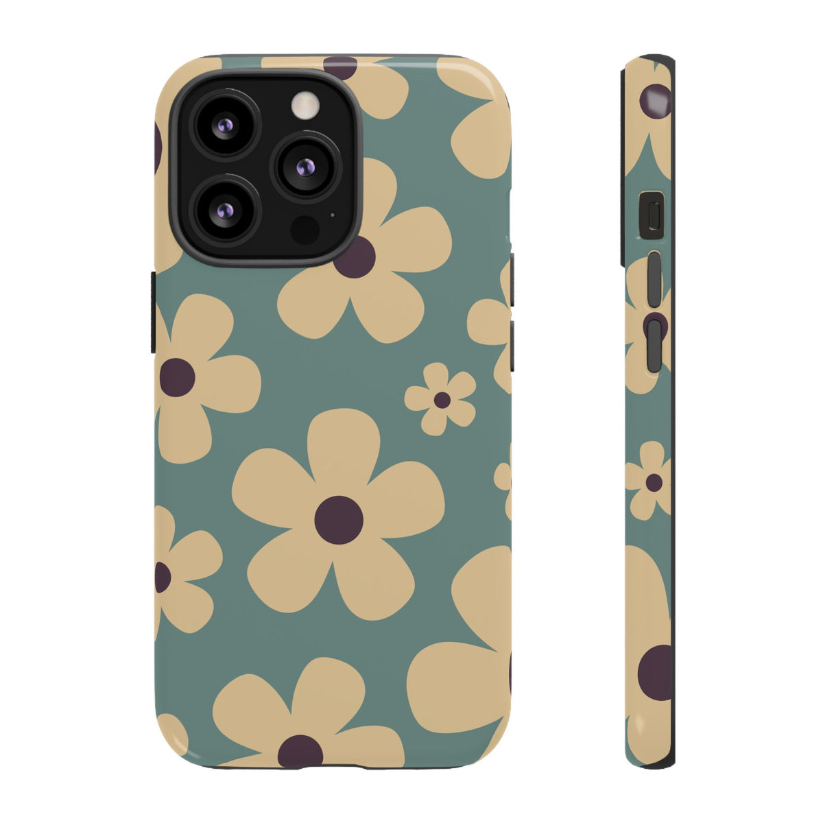 Cute Blue & Cream Daisy Pattern Phone Case - Blue Phone Case - iPhone 13 Pro / Glossy