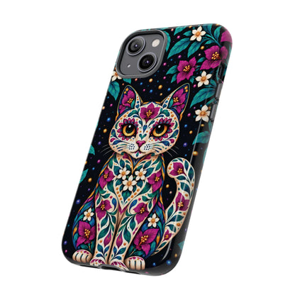 Vibrant Purple and Teal Calavera Cat Phone Case - Multicolor Phone Case