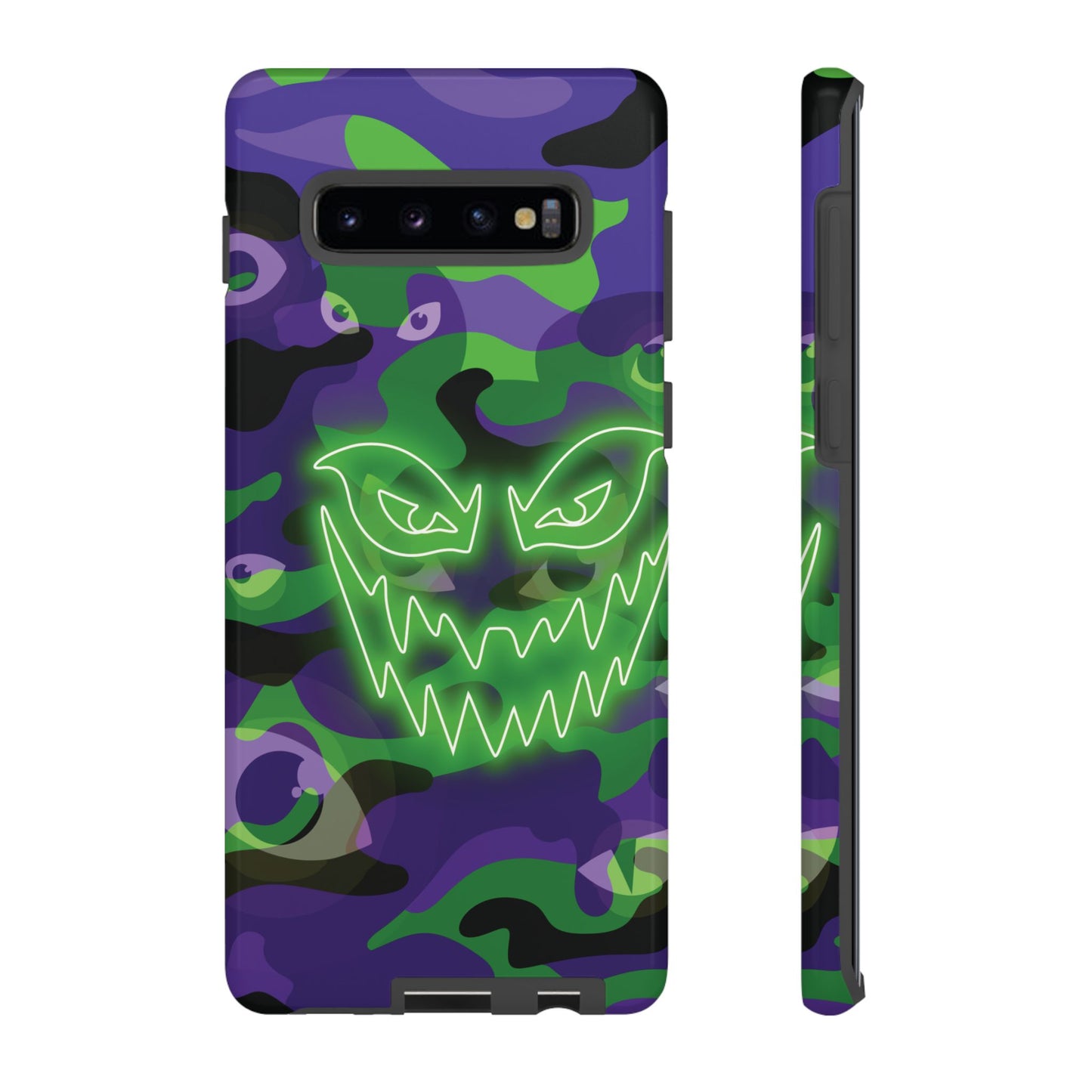 Samsung Galaxy S10 Plus / Glossy Phone Case - Green & Purple Neon Face Camo Phone Case