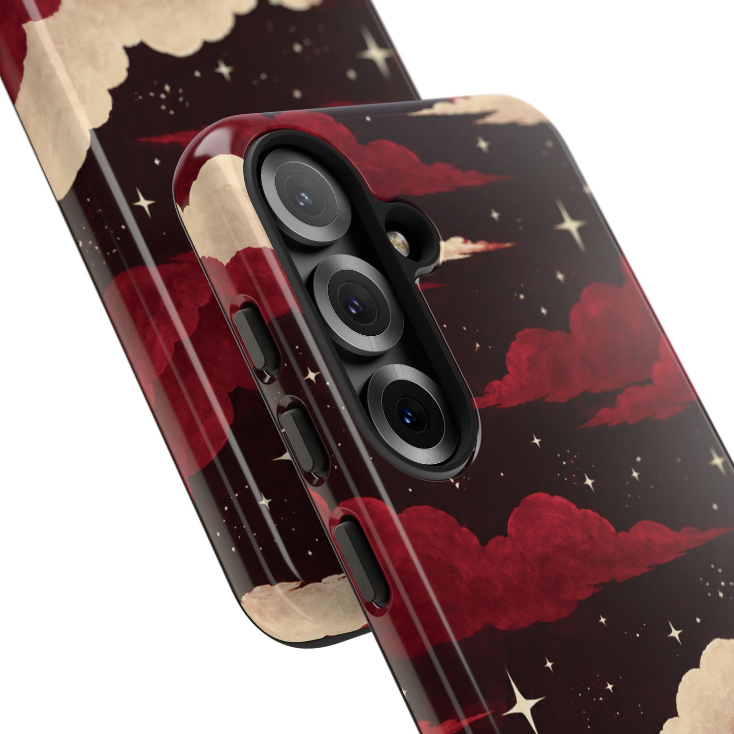 Illustrated Crimson Red Clouds & Stars Phone Case