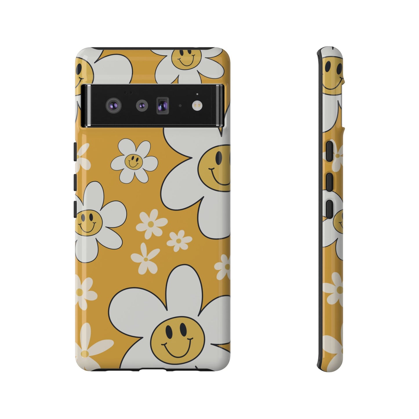 Fun Retro Daisy Pattern with Yellow Background Phone Case - Yellow Phone Case - Google Pixel 6 Pro / Glossy