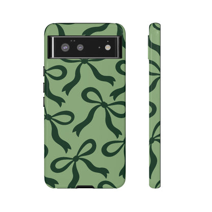 Bold Sage Green and Forest Green Bow Pattern Phone Case - Green Phone Case - Google Pixel 6 / Glossy