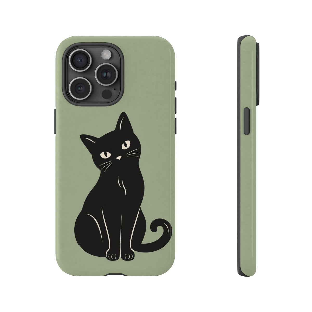 Minimalist Sage Green & Black Cat Phone Case