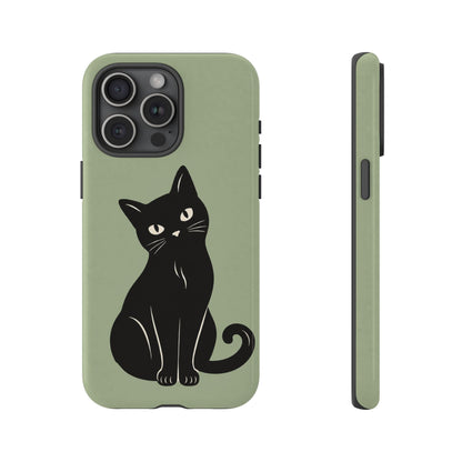 Minimalist Sage Green & Black Cat Phone Case
