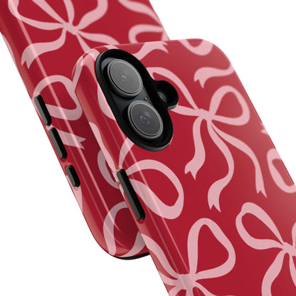 Bold Raspberry Red and Blush Pink Bow Pattern Phone Case