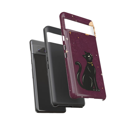 Whimsical Plum Celestial Black Cat Phone Case