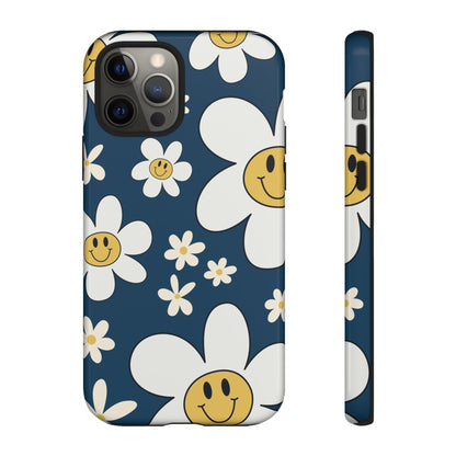 Fun Retro Daisy Pattern with Blue Background Phone Case - Blue Phone Case - iPhone 12 Pro / Glossy