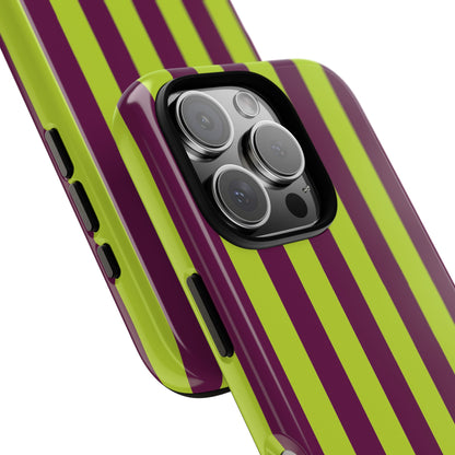 Trendy Neon Lime Green & Plum Stripe Pattern Phone Case - Green Phone Case