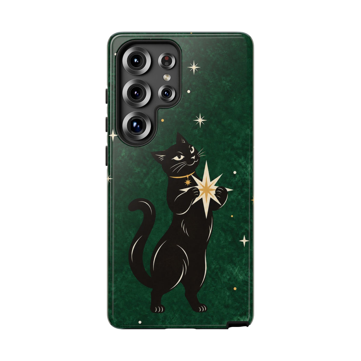 Forest Green Celestial Black Cat Phone Case - Green Phone Case - Samsung Galaxy S25 Ultra / Glossy