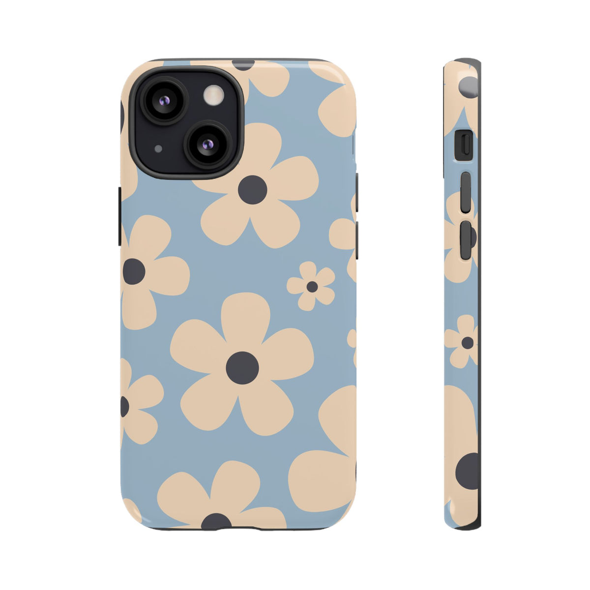 Cute Light Blue & Cream Daisy Pattern Phone Case - Blue Phone Case - iPhone 13 Mini / Glossy