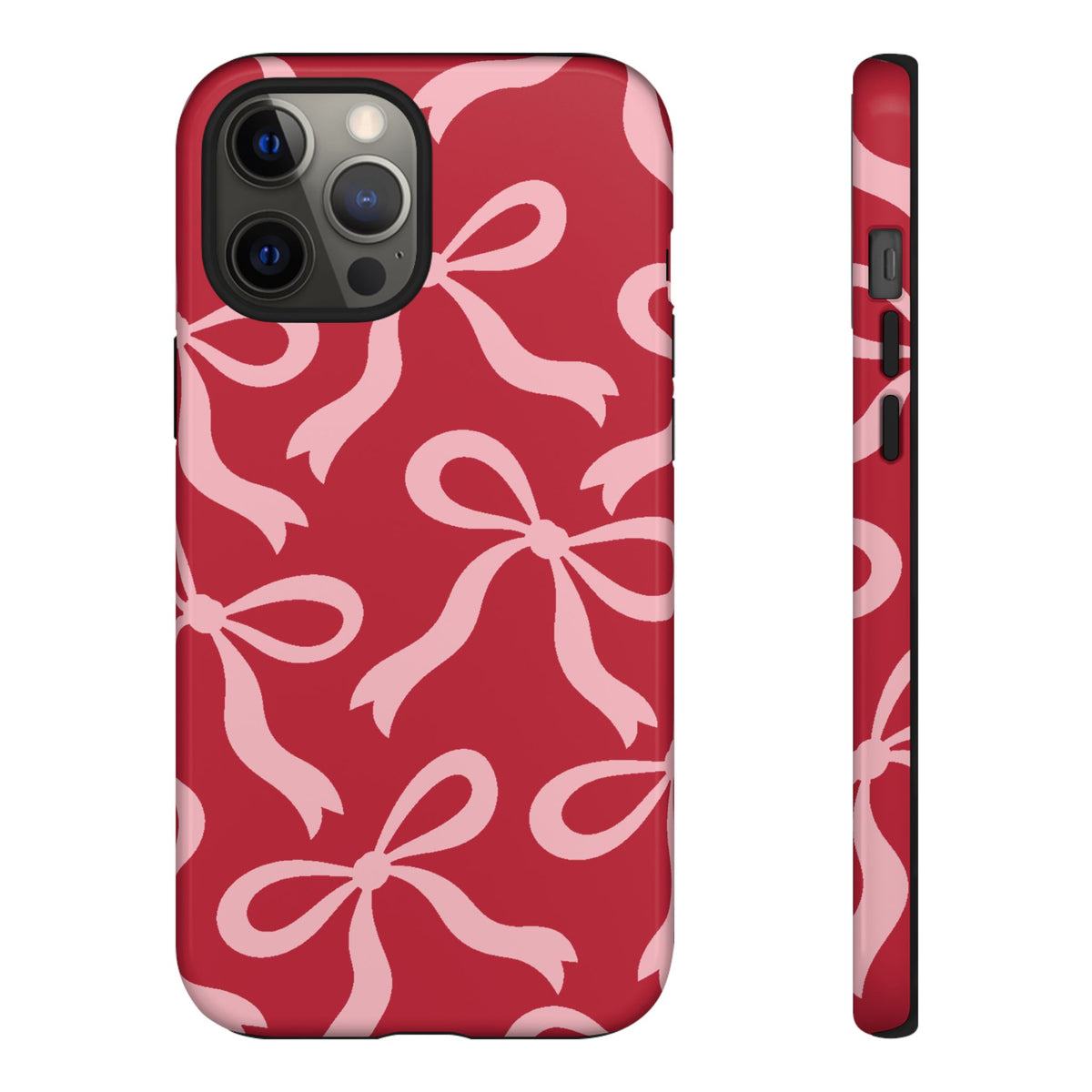 Bold Raspberry Red and Blush Pink Bow Pattern Phone Case - Red Phone Case - iPhone 12 Pro Max / Glossy
