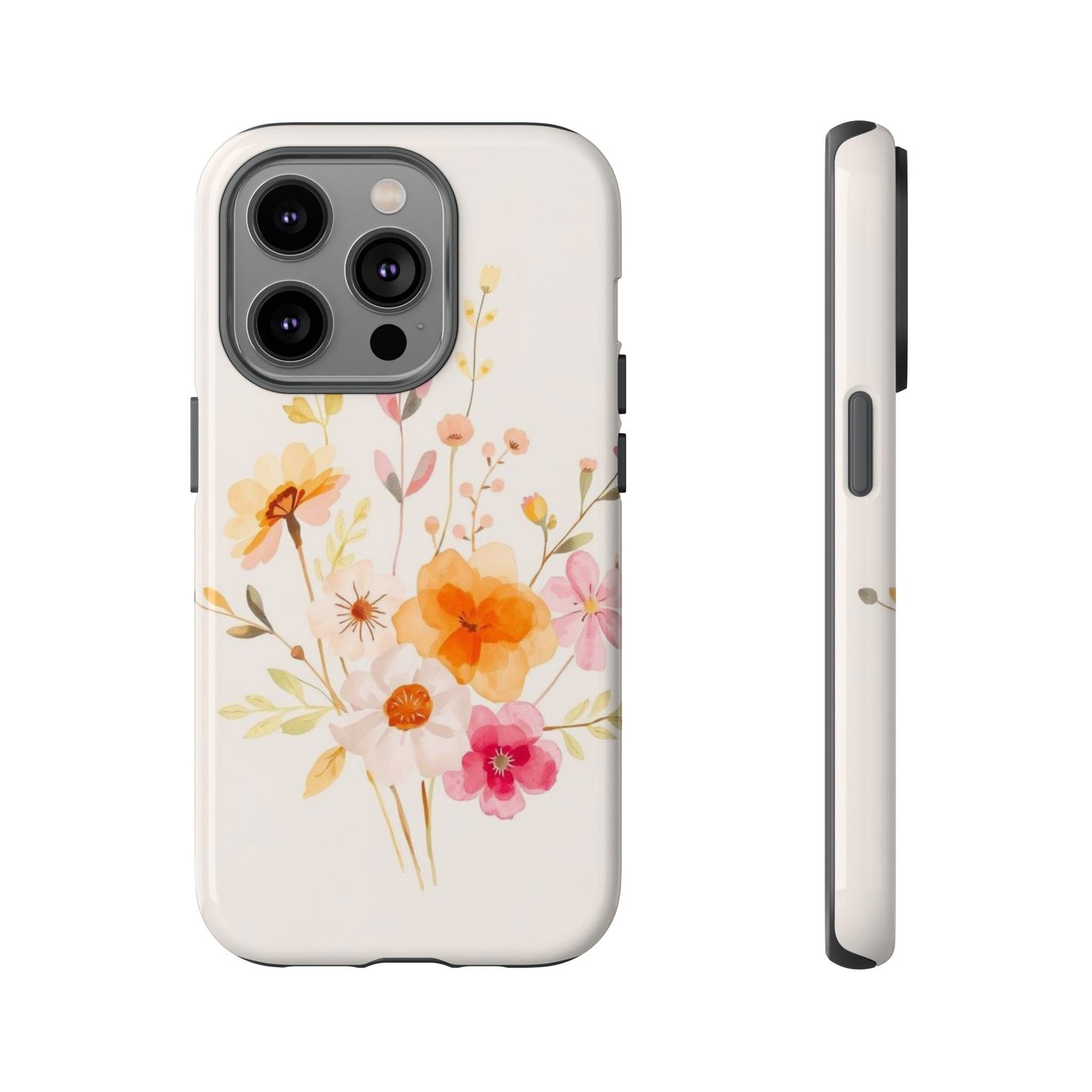 iPhone 14 Pro / Glossy Phone Case - Boho Chic Watercolour Flower Pattern Phone Case