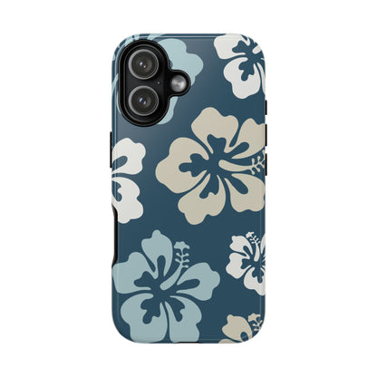 iPhone 17 / Glossy Phone Case - ’Blue Hibiscus Retro Pattern #1’ Phone Case