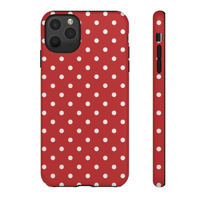 iPhone 11 Pro Max / Glossy Phone Case - Red with White Dot Pattern Phone Case
