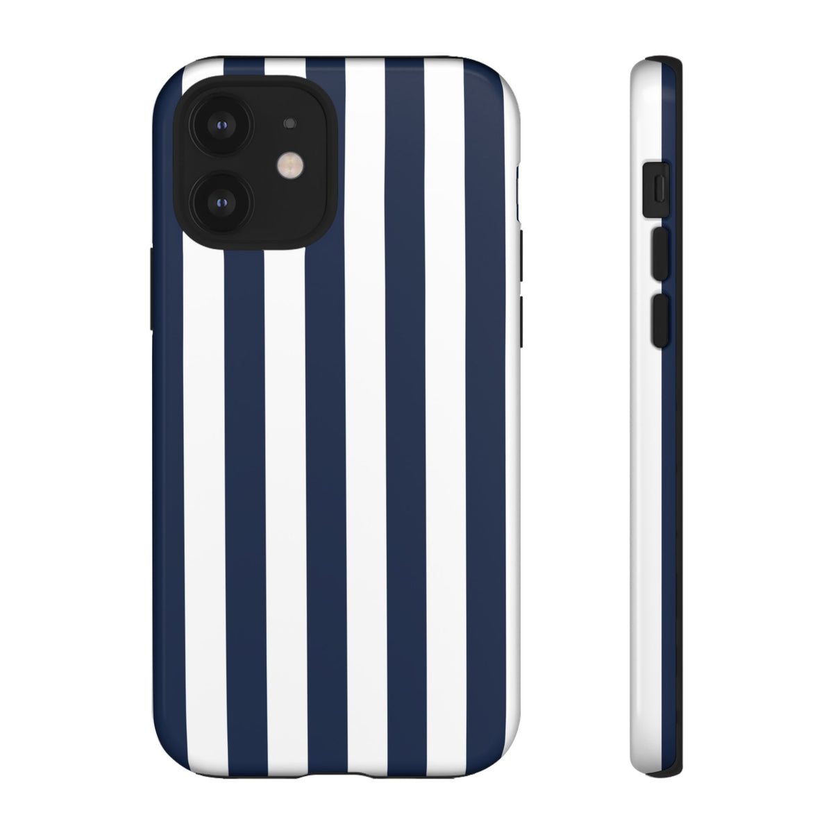 Simple Dark Blue & White Stripe Pattern Phone Case - White Phone Case - iPhone 12 / Glossy