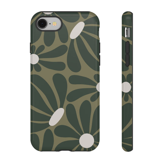 Retro Olive Green Daisy Pattern Phone Case - Green Phone Case - iPhone 8 / Glossy