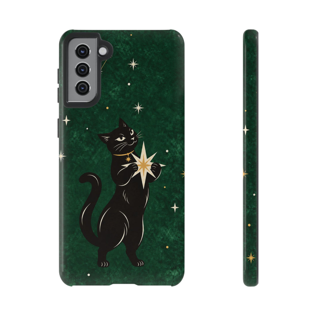 Forest Green Celestial Black Cat Phone Case - Green Phone Case - Samsung Galaxy S21 Plus / Glossy