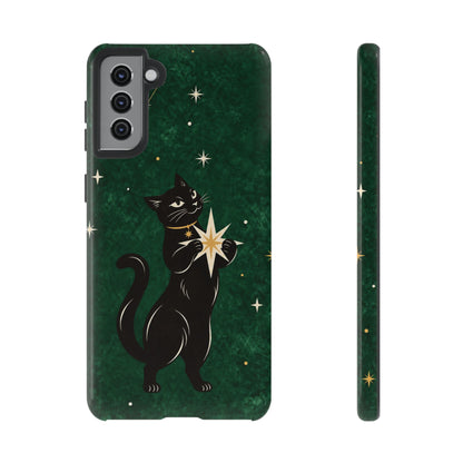 Forest Green Celestial Black Cat Phone Case - Green Phone Case - Samsung Galaxy S21 Plus / Glossy