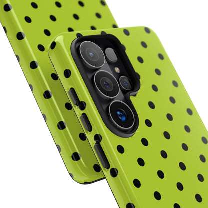 Trendy Neon Lime Green & Black Dot Pattern Phone Case