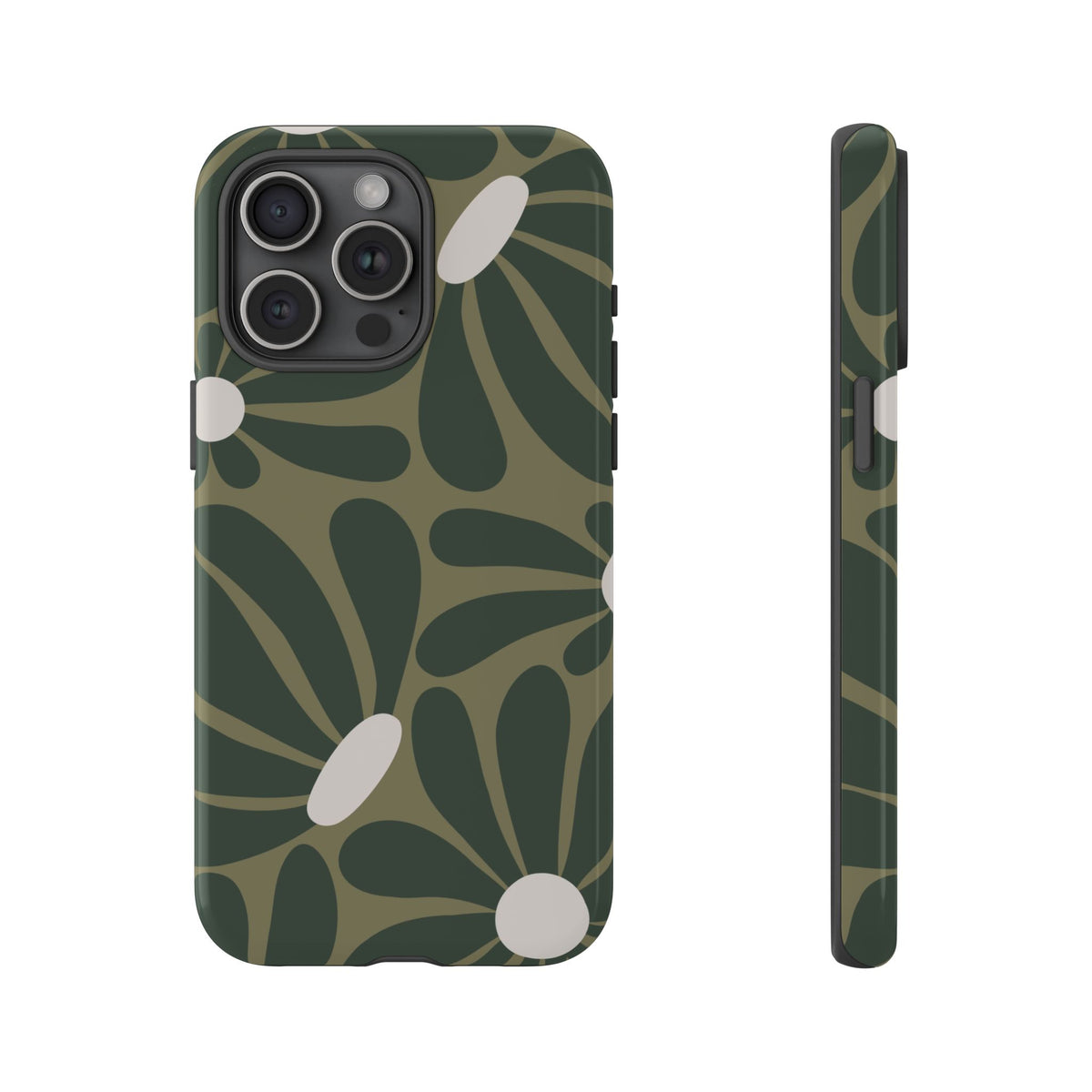 Retro Olive Green Daisy Pattern Phone Case - Green Phone Case - iPhone 15 Pro Max / Glossy