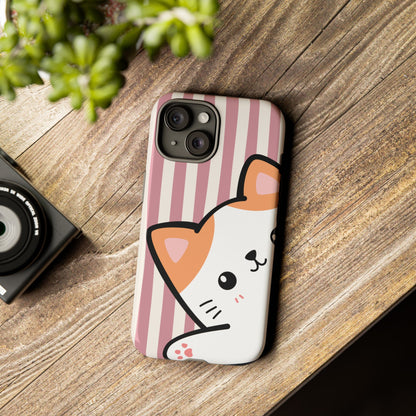 Playful Peakaboo Cat with Pink Stripe Pattern Phone Case - Pink Phone Case
