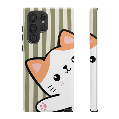 Playful Peakaboo Cat with Green Stripe Pattern Phone Case - Green Phone Case - Samsung Galaxy S22 Ultra / Glossy