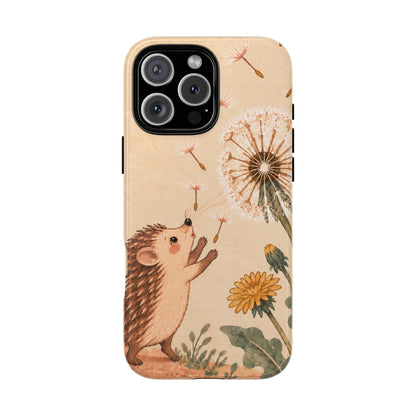 Whimsical Cream Hedgehog and Dandelion Phone Case - White Phone Case - iPhone 16 Pro Max / Glossy