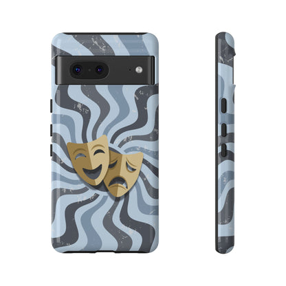 Comedy & Tragedy Masks – Blue Minimal Retro Wave Phone Case - Blue Phone Case - Google Pixel 7 / Glossy