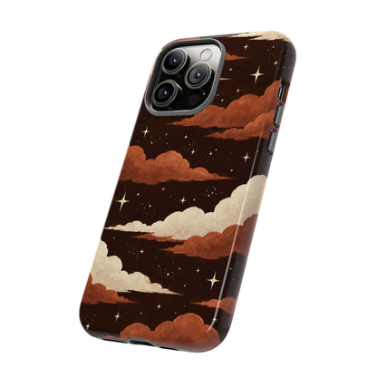 Illustrated Burnt Orange Clouds & Stars Phone Case