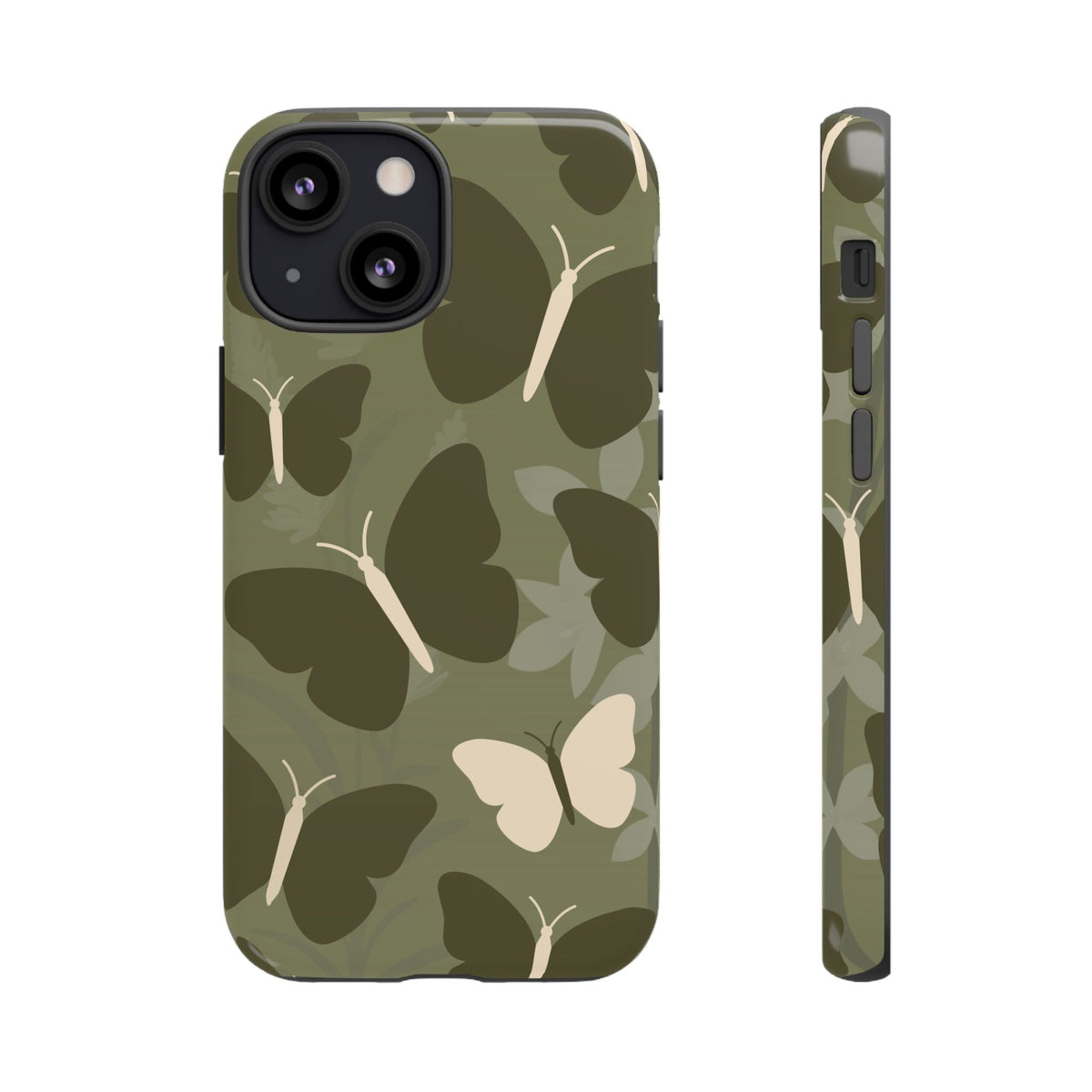 Minimalist Olive Green Butterfly Pattern Phone Case - Green Phone Case - iPhone 13 Mini / Glossy