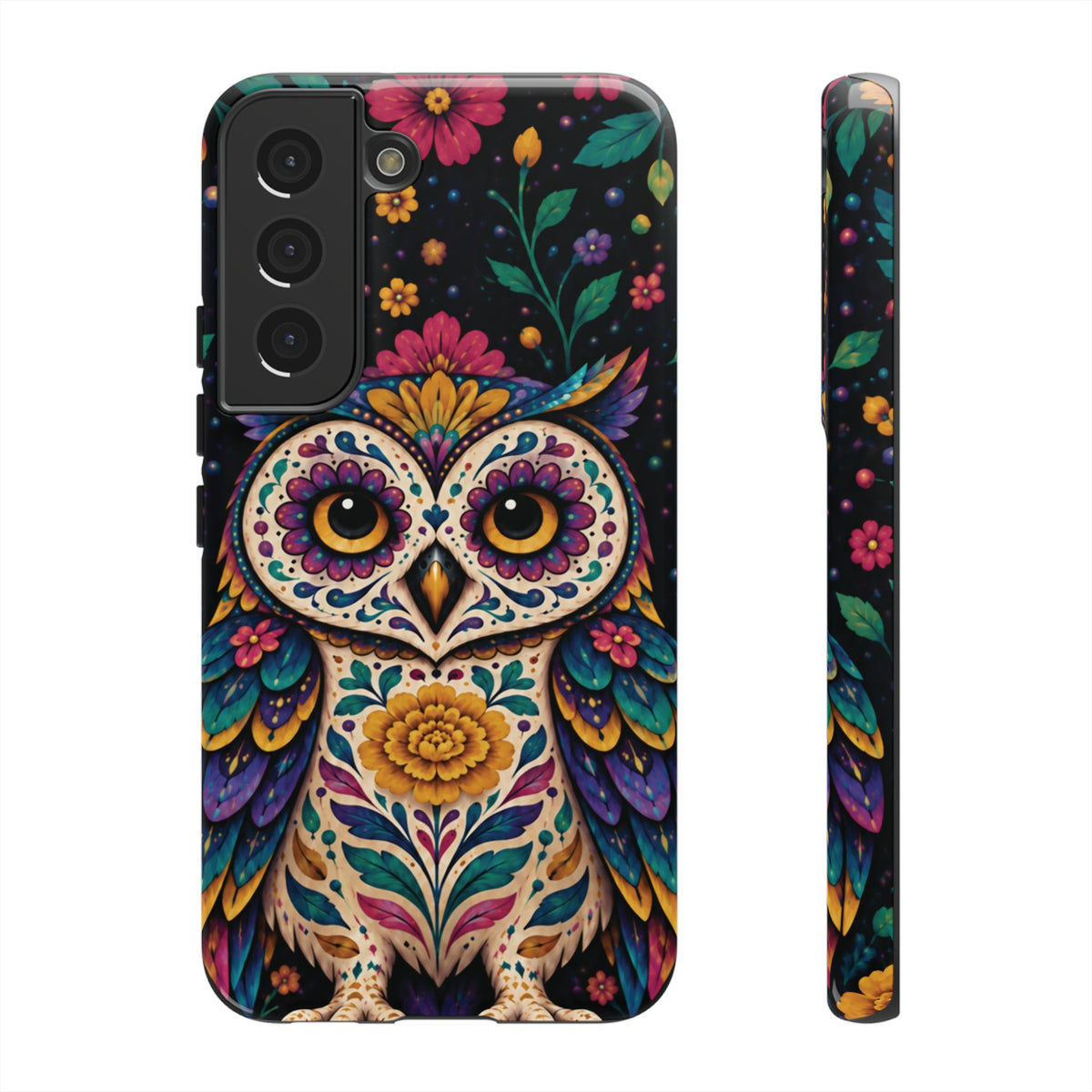 Vibrant Purple and Teal Calavera Owl Phone Case - Multicolor Phone Case - Samsung Galaxy S22 / Glossy
