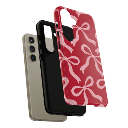 Bold Raspberry Red and Blush Pink Bow Pattern Phone Case - Red Phone Case