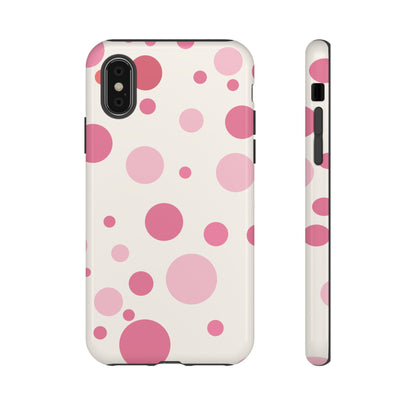 iPhone X / Glossy Phone Case - ’Bold White with Pink Dot Pattern’ Phone Case