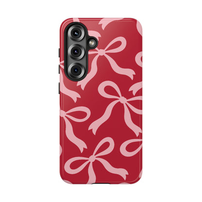 Bold Raspberry Red and Blush Pink Bow Pattern Phone Case - Red Phone Case - Samsung Galaxy S25 / Glossy