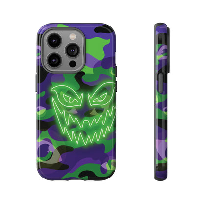 iPhone 14 Pro / Glossy Phone Case - Green & Purple Neon Face Camo Phone Case