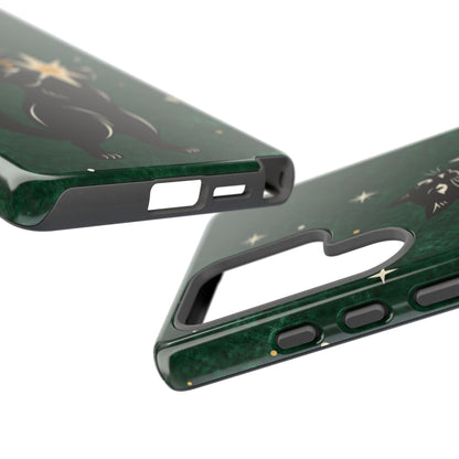 Forest Green Celestial Black Cat Phone Case - Green Phone Case