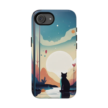Stylised Cat & Moon Design Phone Case - Multicolor Phone Case - iPhone 17e / Glossy