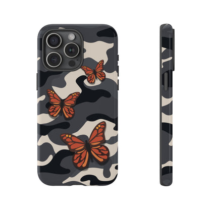 iPhone 15 Pro Max / Glossy Phone Case - Black & Orange Butterfly Camo Phone Case