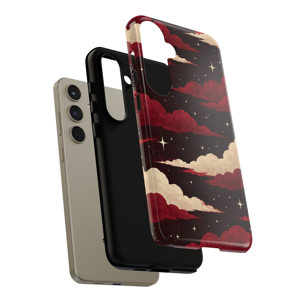 Illustrated Crimson Red Clouds & Stars Phone Case