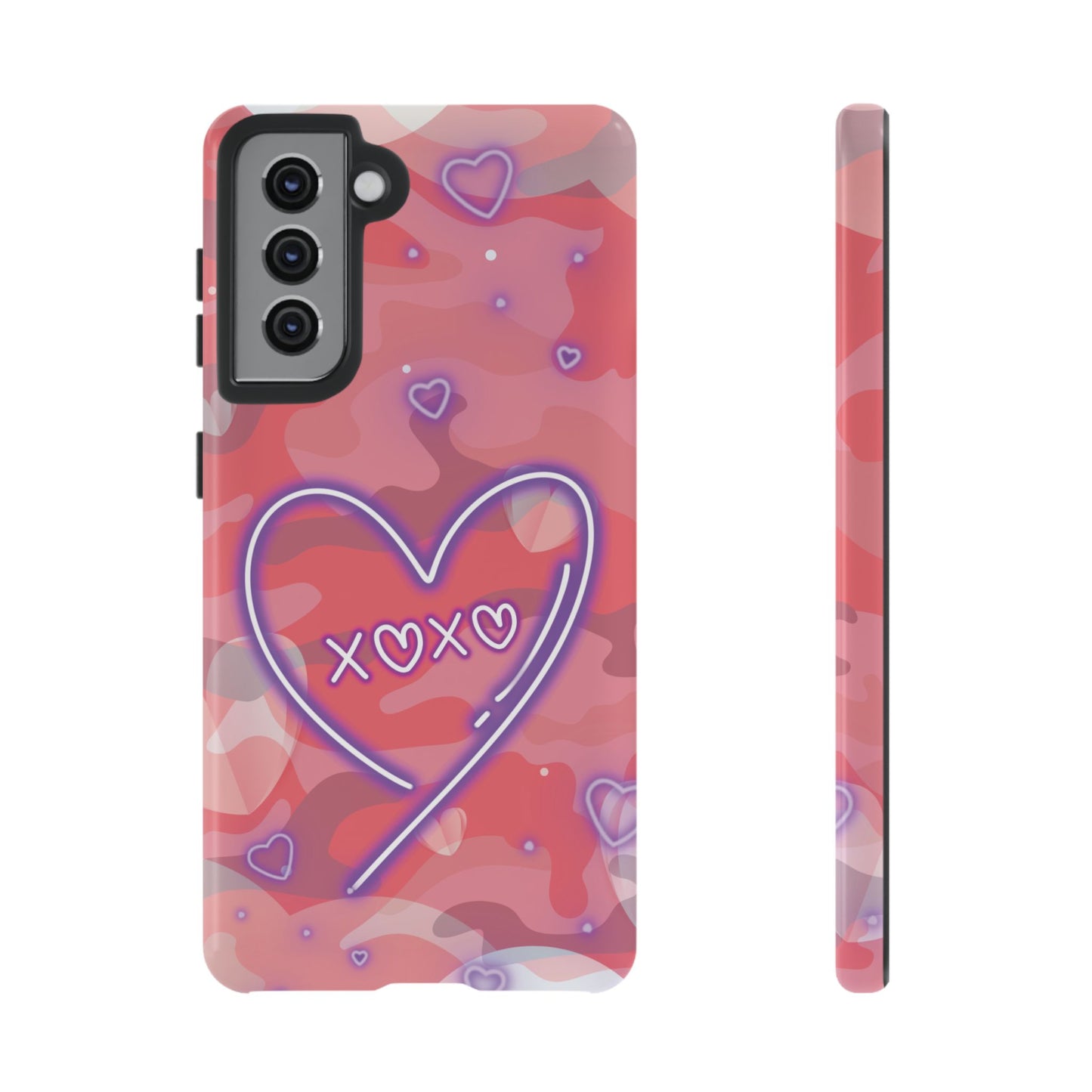 Love Heart Neon Camo Phone Case - Pink Phone Case - Samsung Galaxy S21 / Glossy