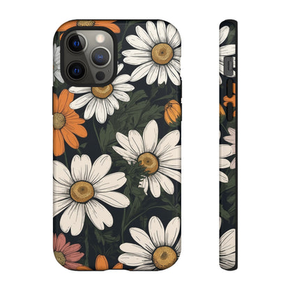 Boho Chic Daisies Floral Pattern "White, Orange & Pink" Phone Case