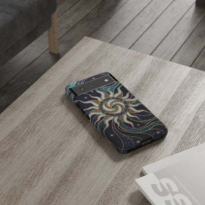 Elegant Teal & Gold Cosmic Sunburst Phone Case