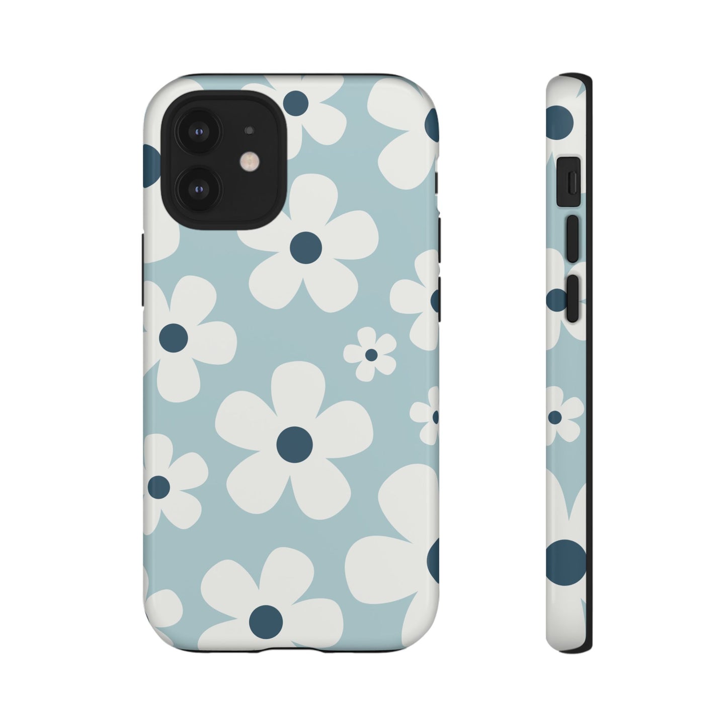 iPhone 12 Mini / Glossy Phone Case - Cute Light Blue Daisy Pattern Phone Case