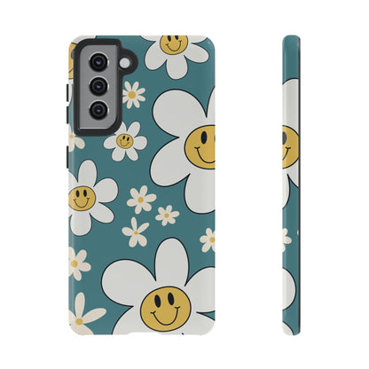 Fun Retro Daisy Pattern with Light Blue Background Phone Case - Blue Phone Case - Samsung Galaxy S21 / Glossy