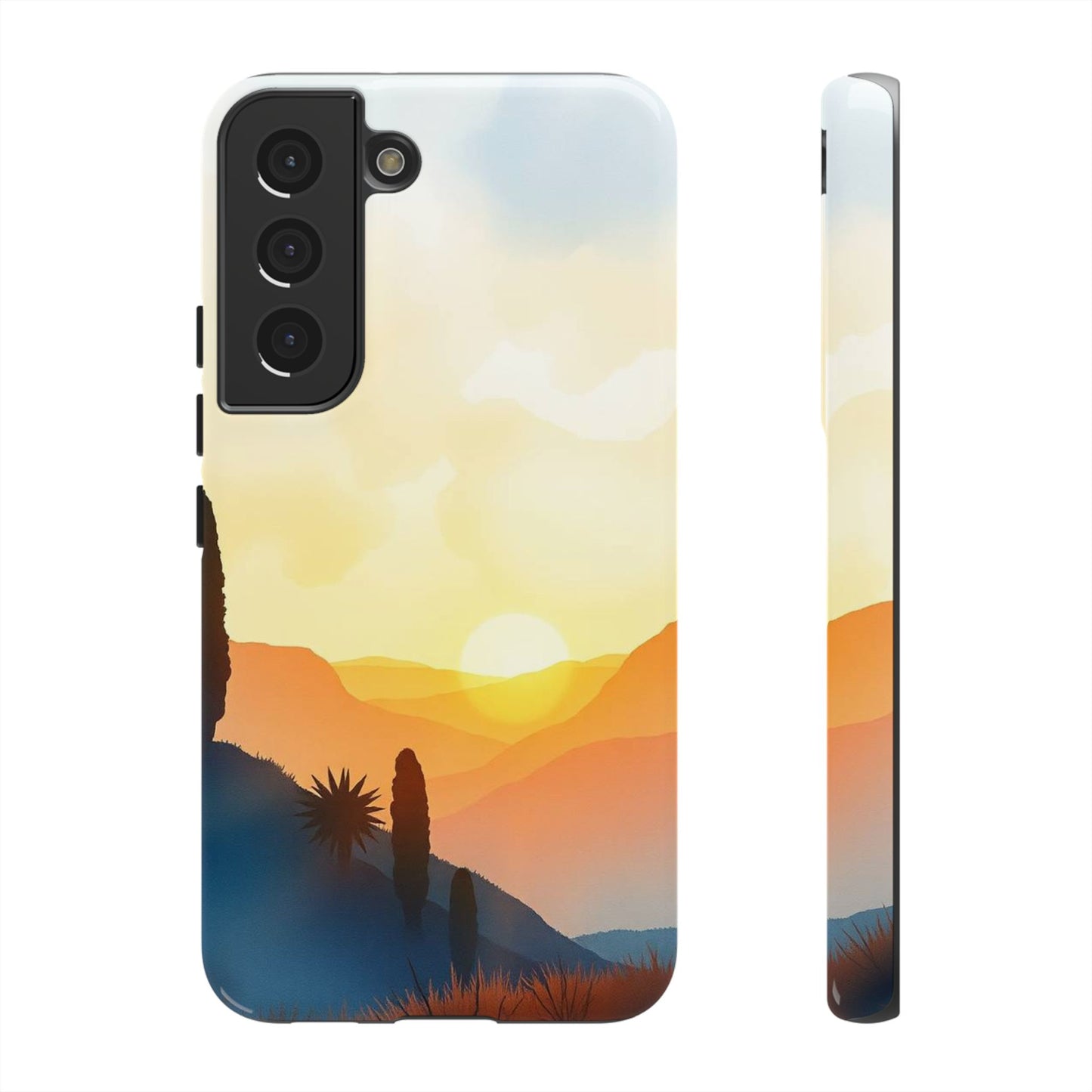 Samsung Galaxy S22 / Glossy Phone Case - Watercolour Sunset Design Phone Case