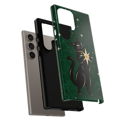 Forest Green Celestial Black Cat Phone Case - Green Phone Case